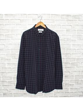 MIZZEN + MAIN Men's Trim Fit Button Down Shirt Navy Grid Check Size 2XL